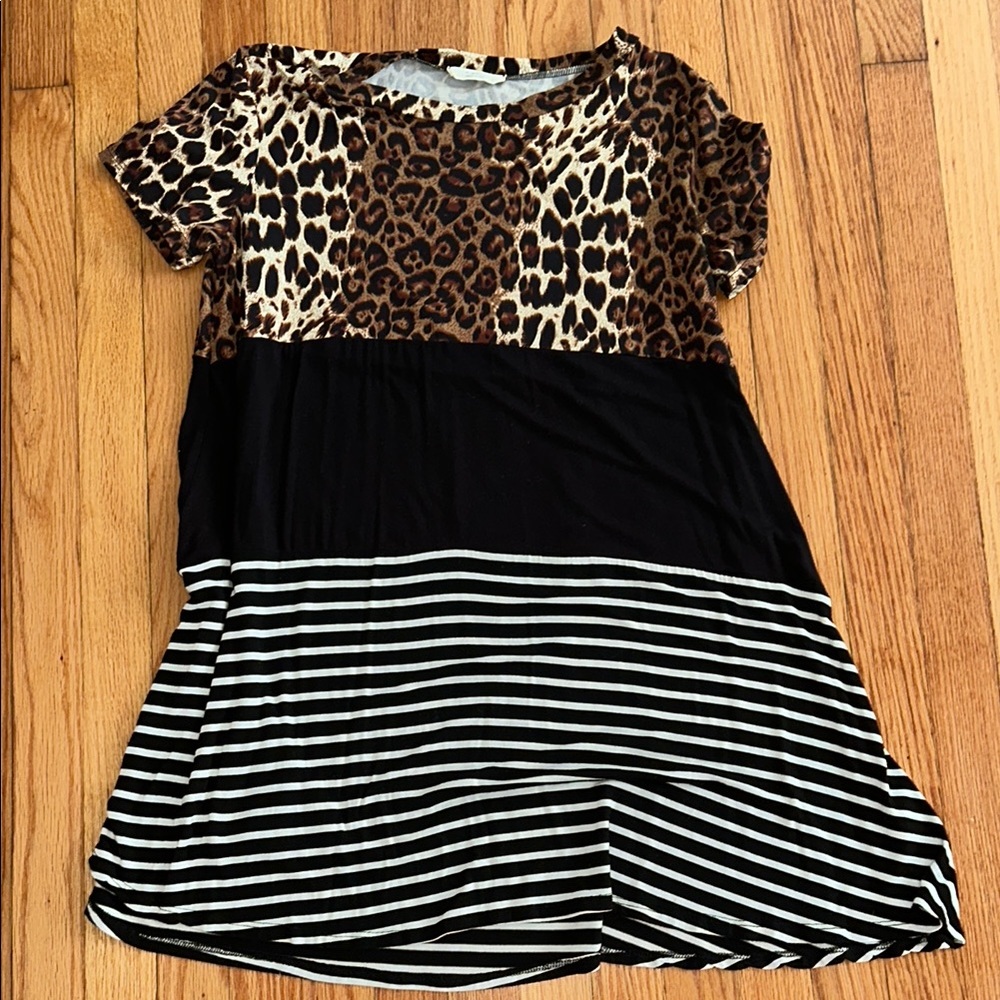 Leopard and Striped Midi Dress